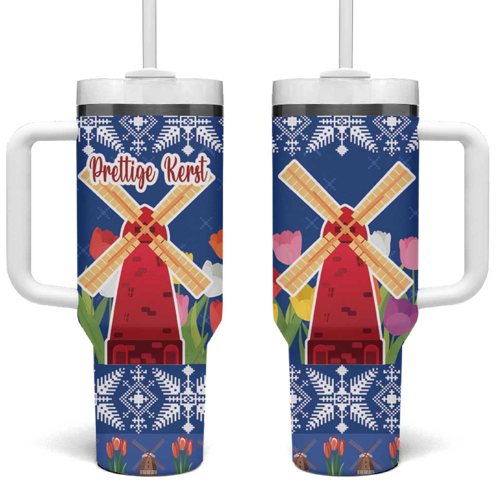 Netherlands Christmas Tumbler With Handle Windmills With Tulip Flowers - Wonder Print Shop