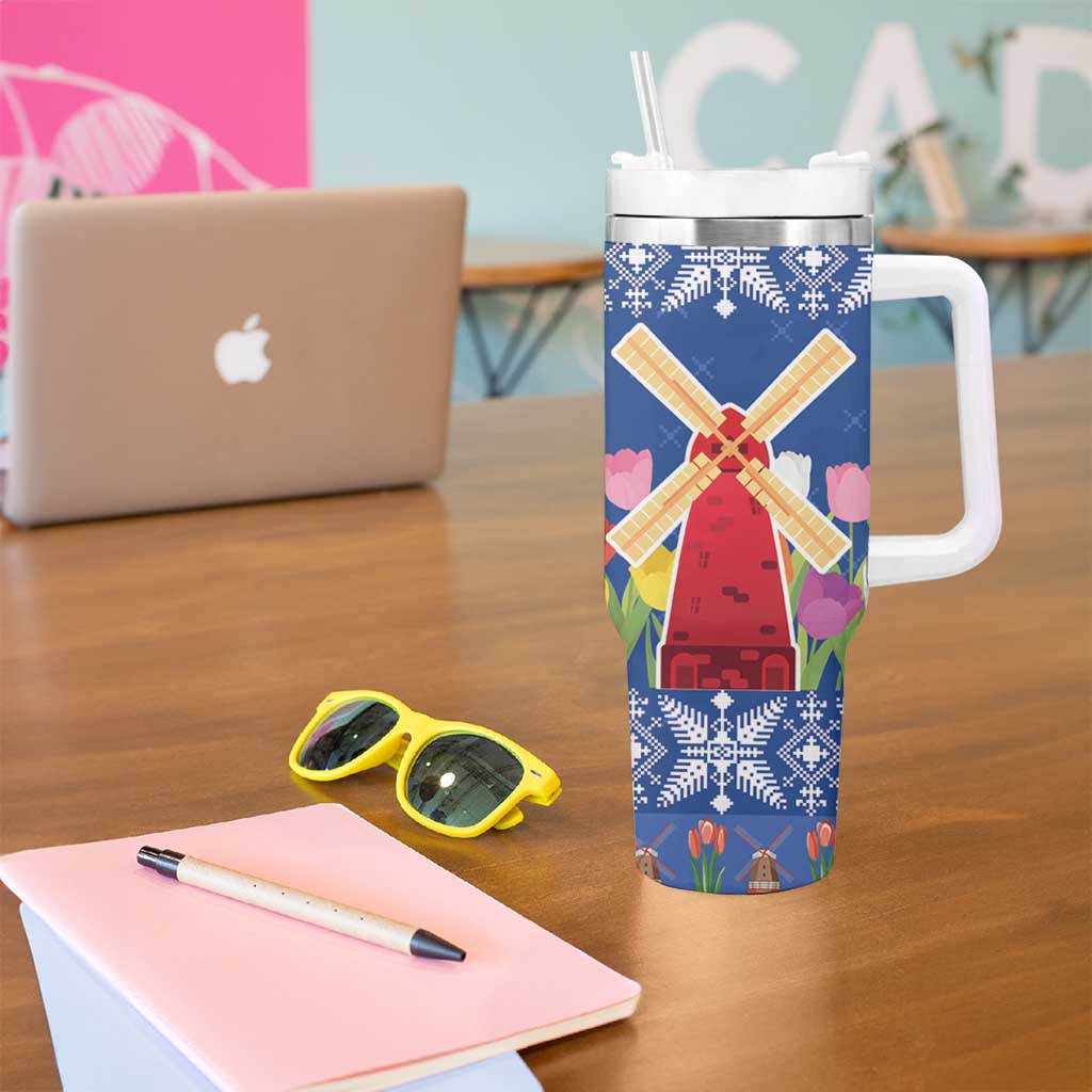Netherlands Christmas Tumbler With Handle Windmills With Tulip Flowers - Wonder Print Shop
