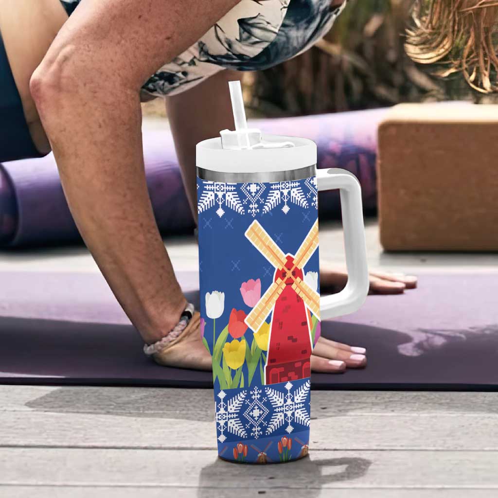 Netherlands Christmas Tumbler With Handle Windmills With Tulip Flowers - Wonder Print Shop
