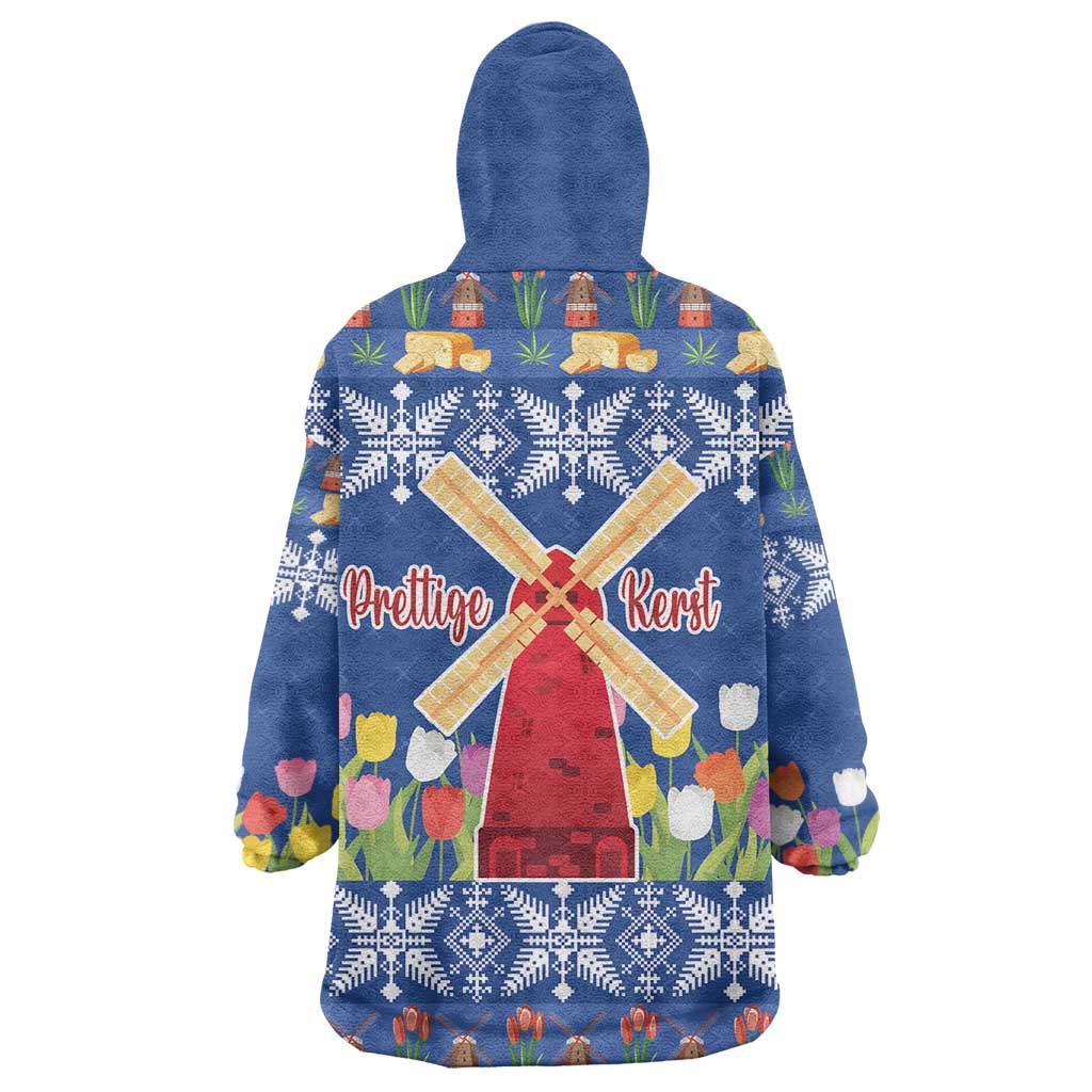 Netherlands Christmas Wearable Blanket Hoodie Windmills With Tulip Flowers - Wonder Print Shop
