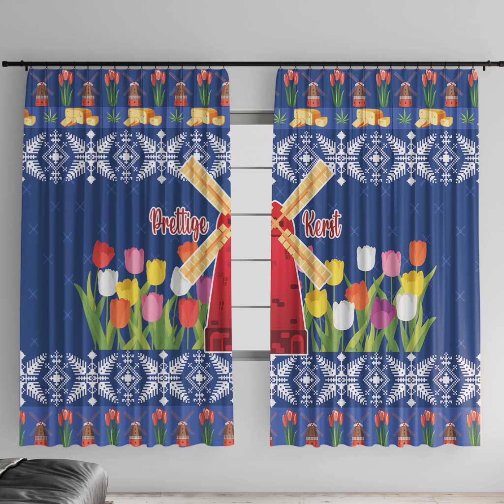 Netherlands Christmas Window Curtain Windmills With Tulip Flowers - Wonder Print Shop