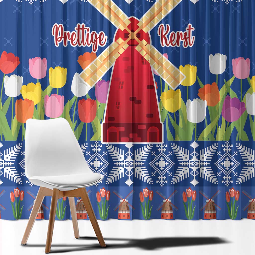Netherlands Christmas Window Curtain Windmills With Tulip Flowers - Wonder Print Shop