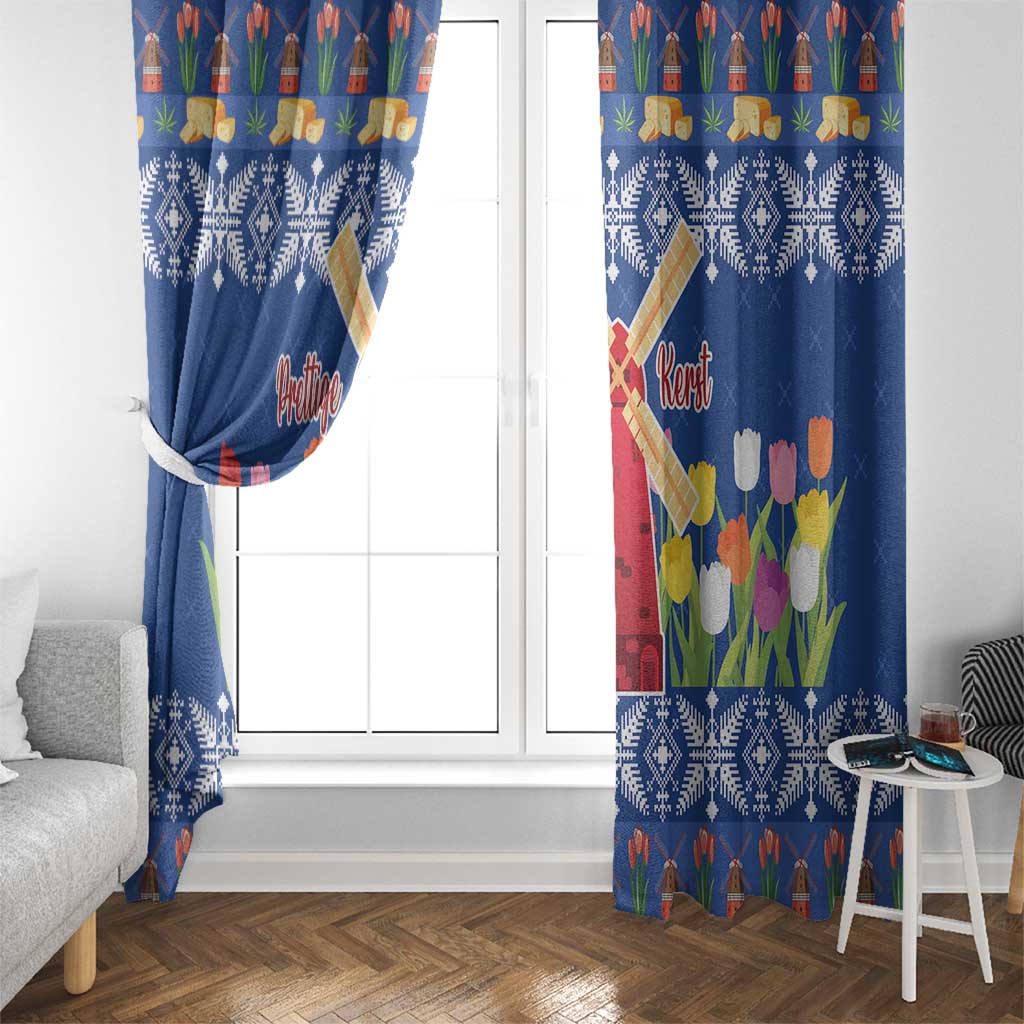 Netherlands Christmas Window Curtain Windmills With Tulip Flowers - Wonder Print Shop