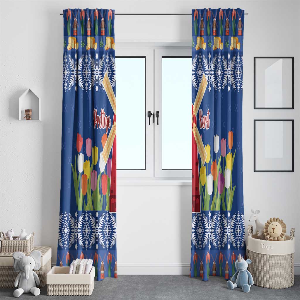 Netherlands Christmas Window Curtain Windmills With Tulip Flowers - Wonder Print Shop