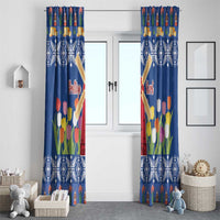 Netherlands Christmas Window Curtain Windmills With Tulip Flowers - Wonder Print Shop