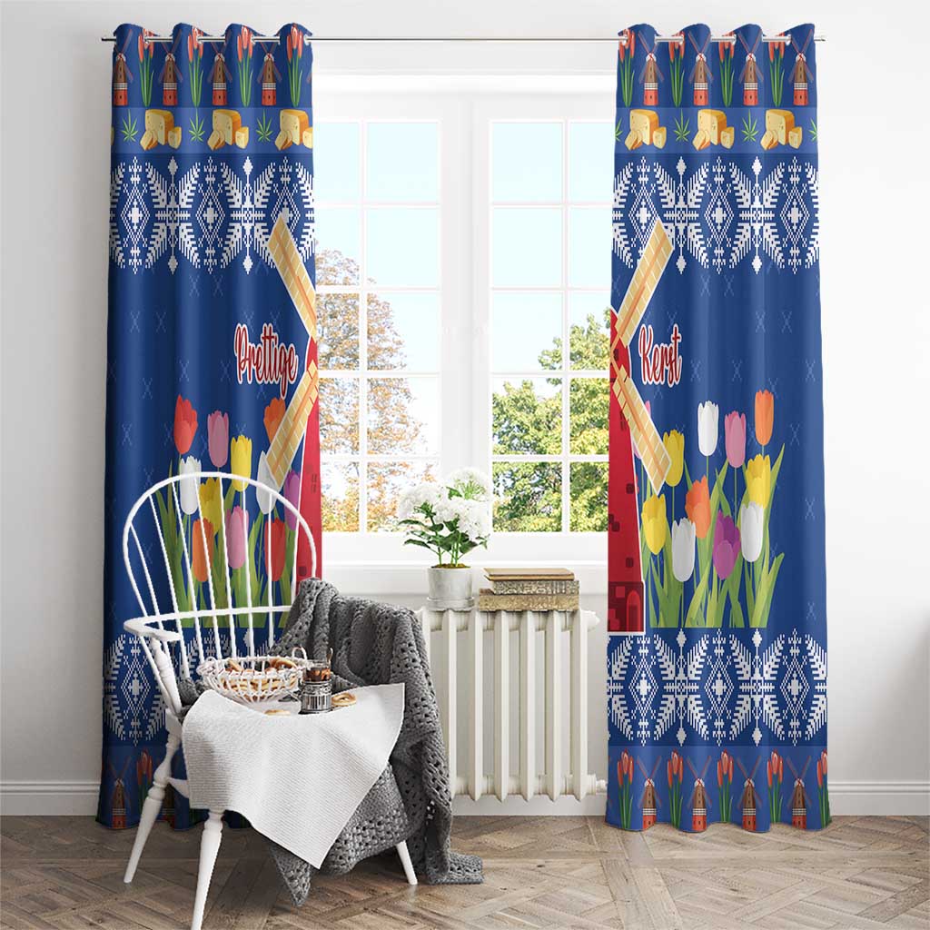 Netherlands Christmas Window Curtain Windmills With Tulip Flowers - Wonder Print Shop