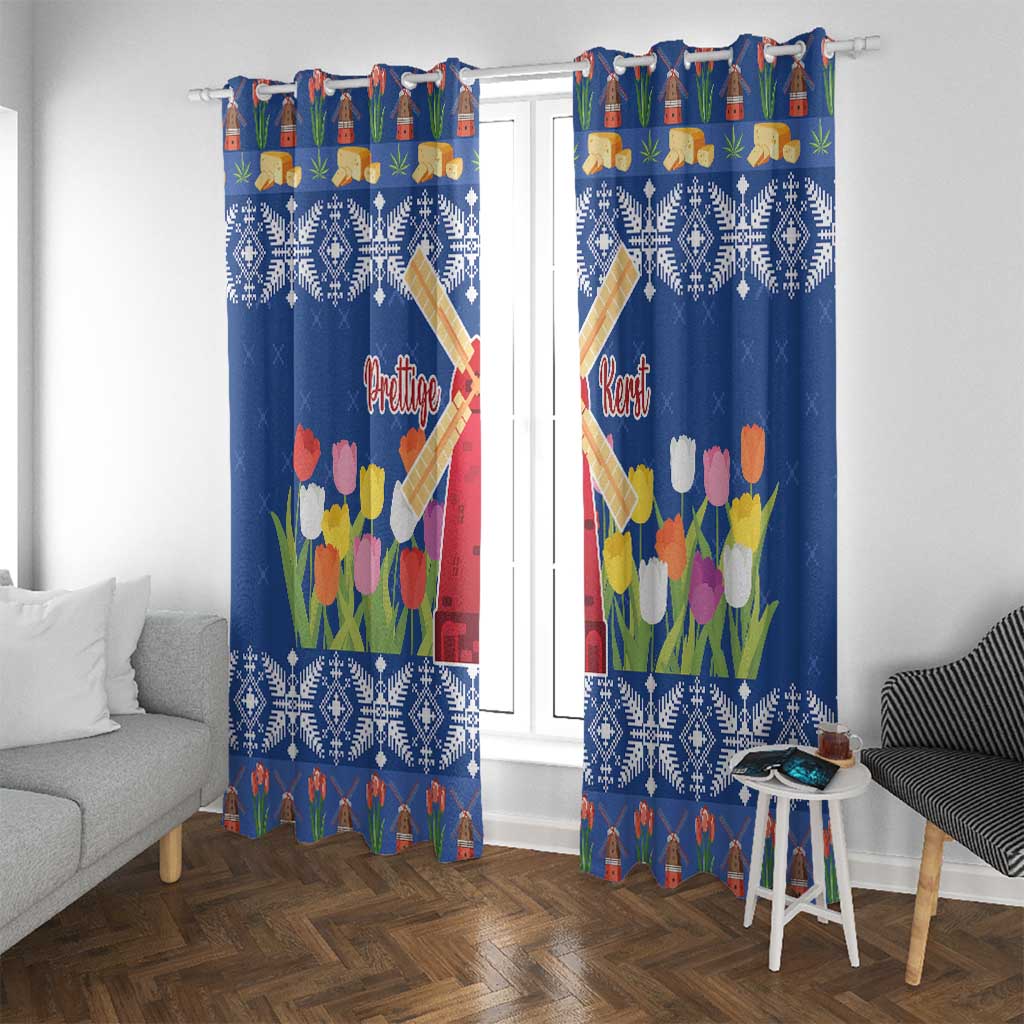 Netherlands Christmas Window Curtain Windmills With Tulip Flowers - Wonder Print Shop