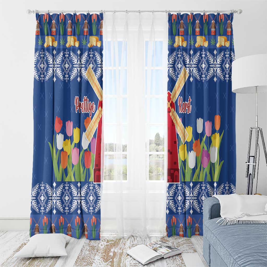 Netherlands Christmas Window Curtain Windmills With Tulip Flowers - Wonder Print Shop
