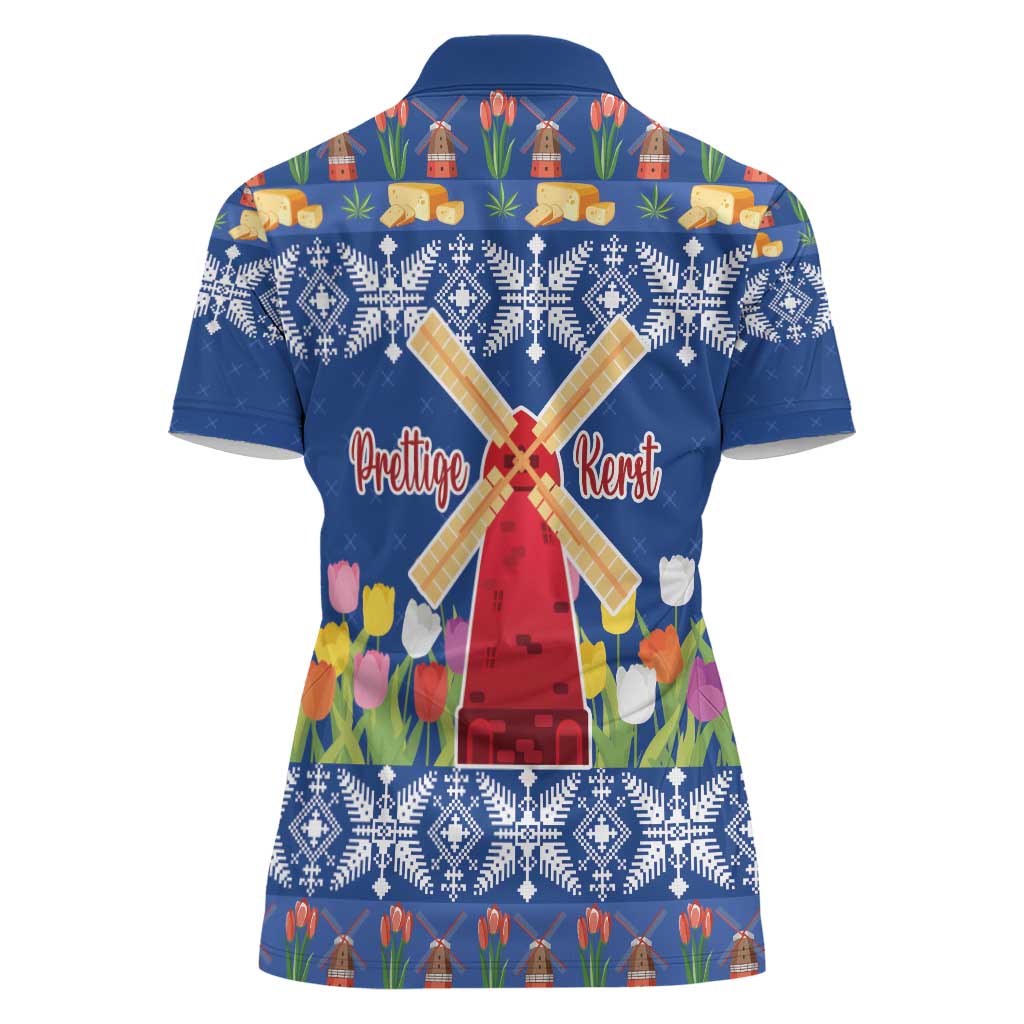 Netherlands Christmas Women Polo Shirt Windmills With Tulip Flowers - Wonder Print Shop