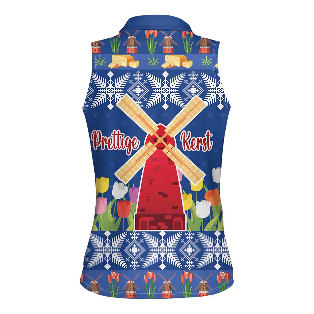 Netherlands Christmas Women Sleeveless Polo Shirt Windmills With Tulip Flowers - Wonder Print Shop