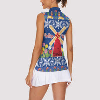 Netherlands Christmas Women Sleeveless Polo Shirt Windmills With Tulip Flowers - Wonder Print Shop
