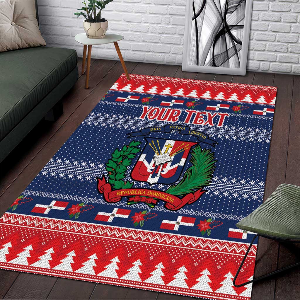 Personalized Dominican Republic Christmas Area Rug Dominicana Coat Of Arms Christmas Pattern - Wonder Print Shop