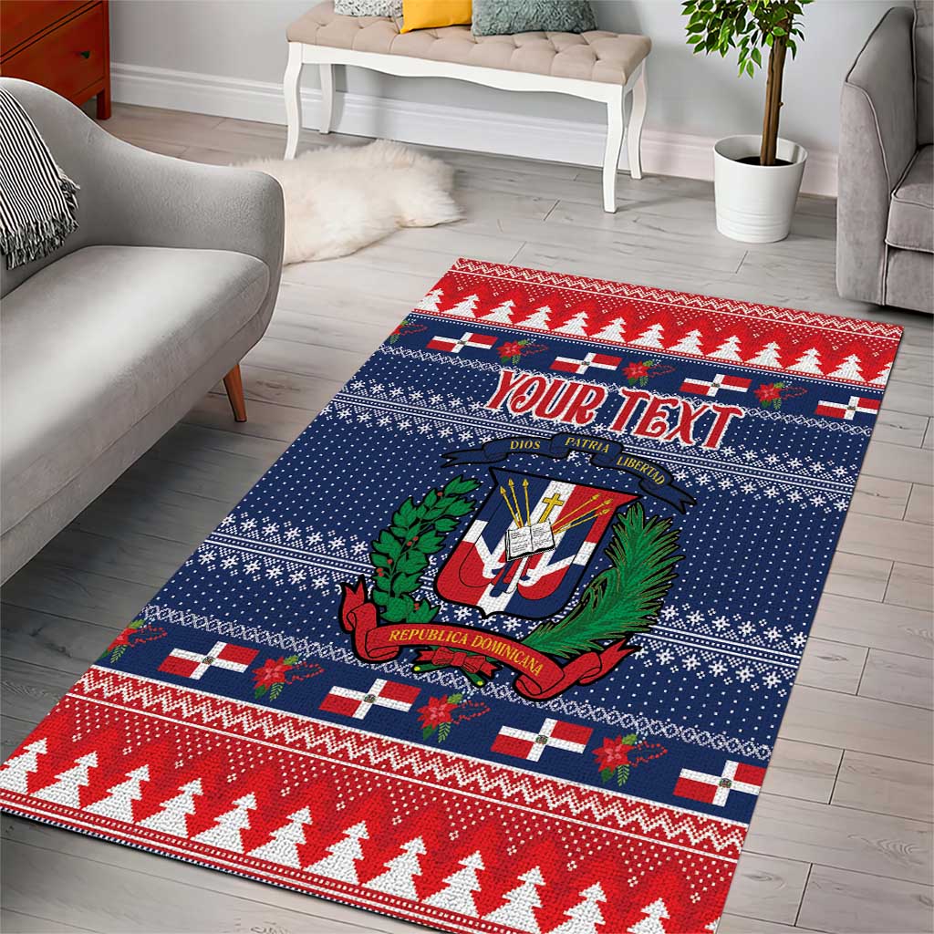 Personalized Dominican Republic Christmas Area Rug Dominicana Coat Of Arms Christmas Pattern - Wonder Print Shop