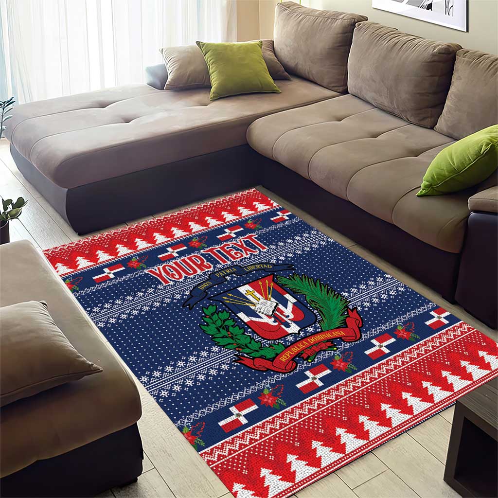 Personalized Dominican Republic Christmas Area Rug Dominicana Coat Of Arms Christmas Pattern - Wonder Print Shop