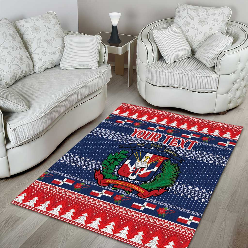 Personalized Dominican Republic Christmas Area Rug Dominicana Coat Of Arms Christmas Pattern - Wonder Print Shop