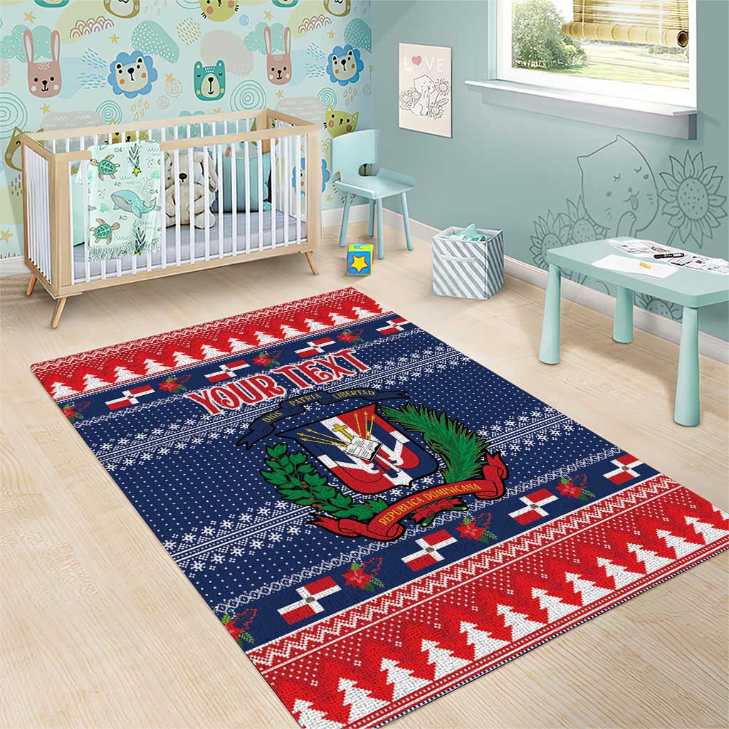 Personalized Dominican Republic Christmas Area Rug Dominicana Coat Of Arms Christmas Pattern - Wonder Print Shop