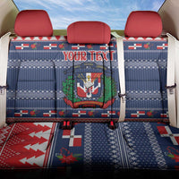 Personalized Dominican Republic Christmas Back Car Seat Cover Dominicana Coat Of Arms Christmas Pattern - Wonder Print Shop