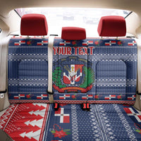 Personalized Dominican Republic Christmas Back Car Seat Cover Dominicana Coat Of Arms Christmas Pattern - Wonder Print Shop