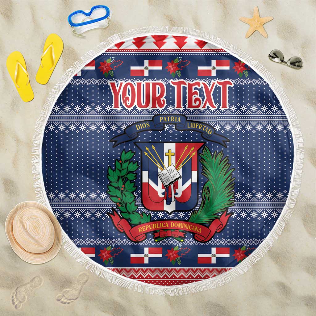 Personalized Dominican Republic Christmas Beach Blanket Dominicana Coat Of Arms Christmas Pattern - Wonder Print Shop