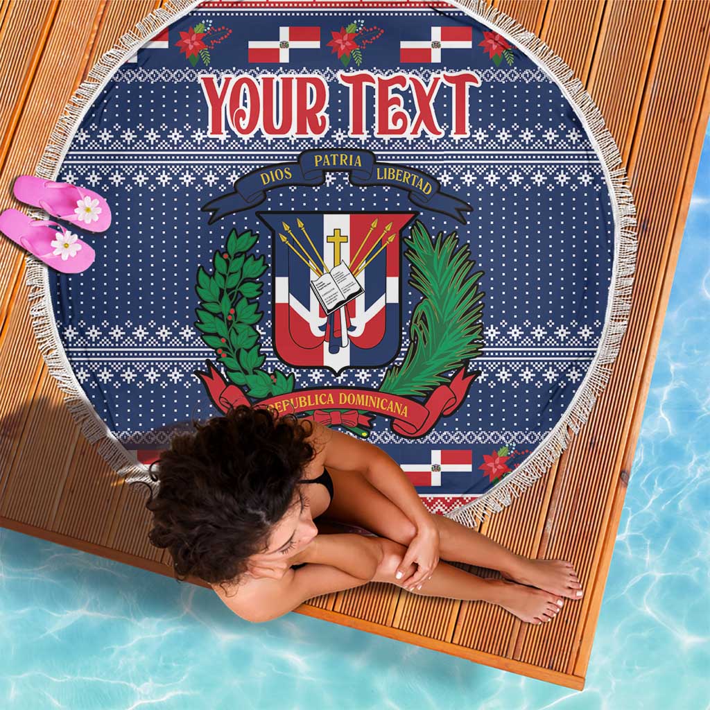 Personalized Dominican Republic Christmas Beach Blanket Dominicana Coat Of Arms Christmas Pattern - Wonder Print Shop