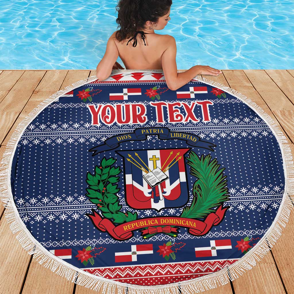 Personalized Dominican Republic Christmas Beach Blanket Dominicana Coat Of Arms Christmas Pattern - Wonder Print Shop