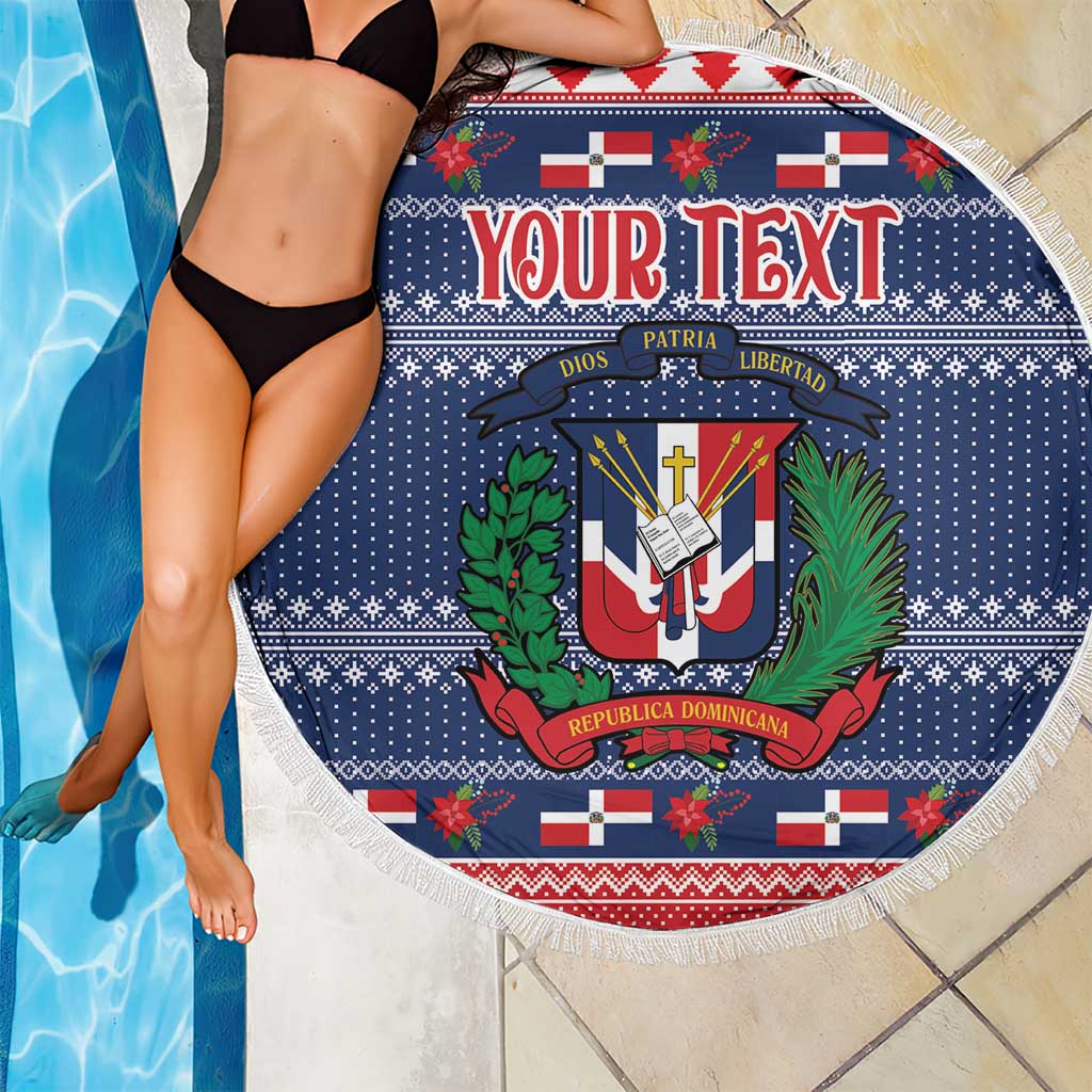 Personalized Dominican Republic Christmas Beach Blanket Dominicana Coat Of Arms Christmas Pattern - Wonder Print Shop