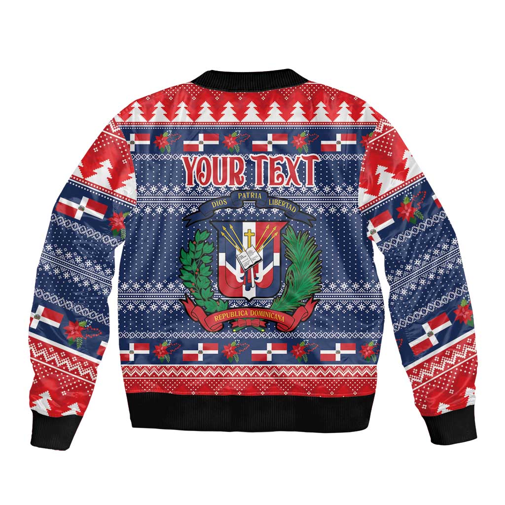 Personalized Dominican Republic Christmas Bomber Jacket Dominicana Coat Of Arms Christmas Pattern - Wonder Print Shop