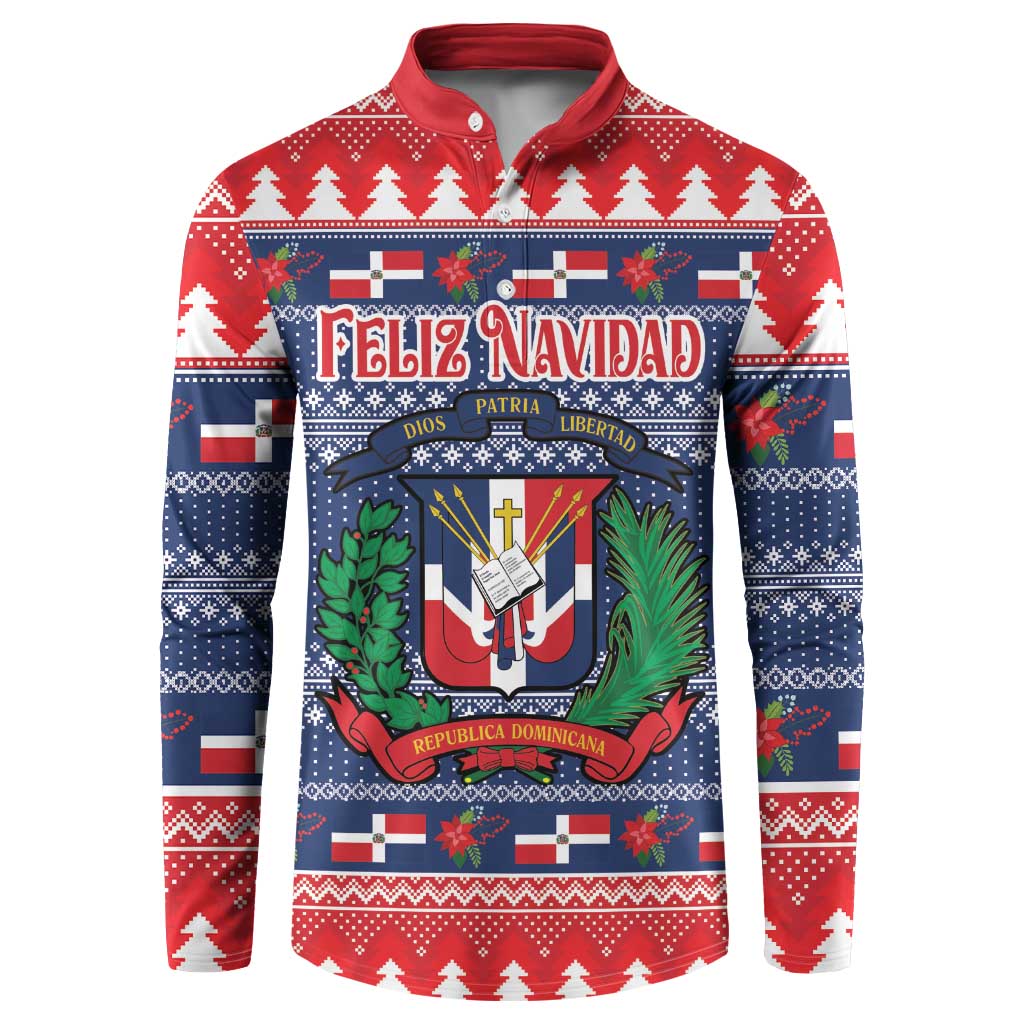 Personalized Dominican Republic Christmas Button Sweatshirt Dominicana Coat Of Arms Christmas Pattern - Wonder Print Shop