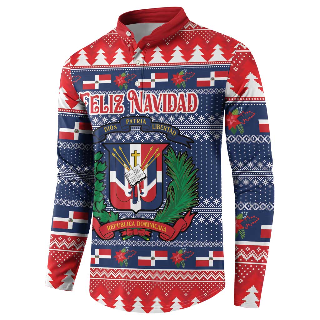 Personalized Dominican Republic Christmas Button Sweatshirt Dominicana Coat Of Arms Christmas Pattern - Wonder Print Shop