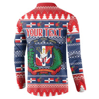Personalized Dominican Republic Christmas Button Sweatshirt Dominicana Coat Of Arms Christmas Pattern - Wonder Print Shop
