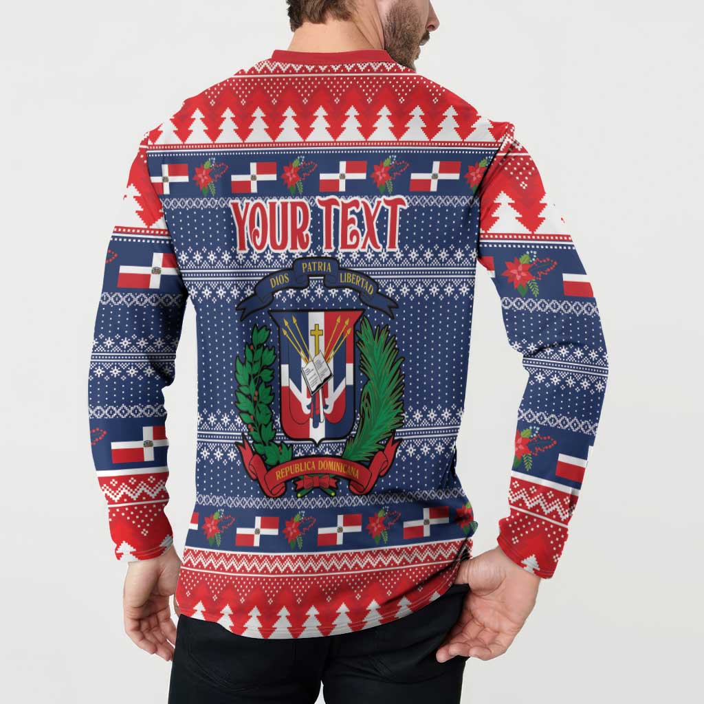 Personalized Dominican Republic Christmas Button Sweatshirt Dominicana Coat Of Arms Christmas Pattern - Wonder Print Shop