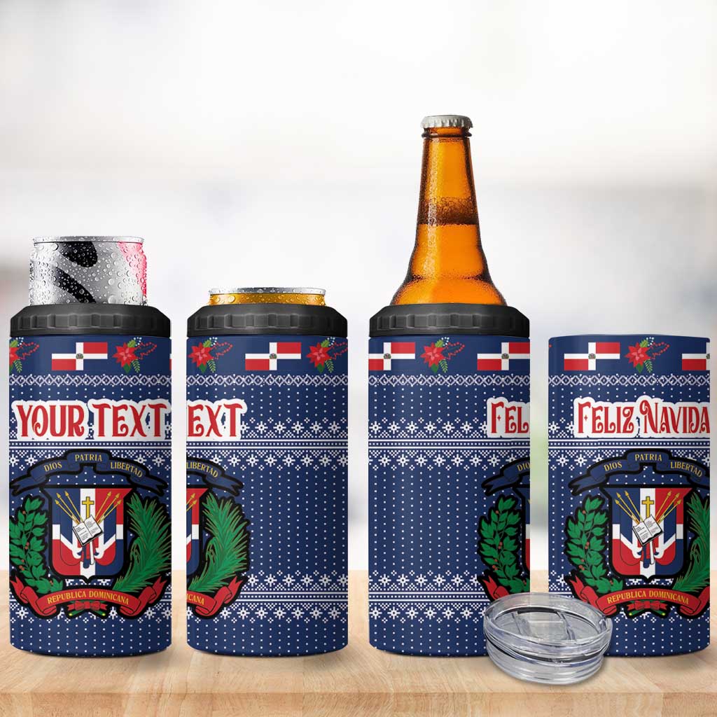 Personalized Dominican Republic Christmas 4 in 1 Can Cooler Tumbler Dominicana Coat Of Arms Christmas Pattern - Wonder Print Shop