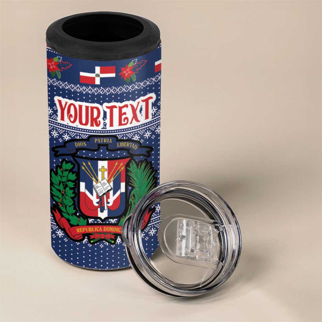 Personalized Dominican Republic Christmas 4 in 1 Can Cooler Tumbler Dominicana Coat Of Arms Christmas Pattern - Wonder Print Shop