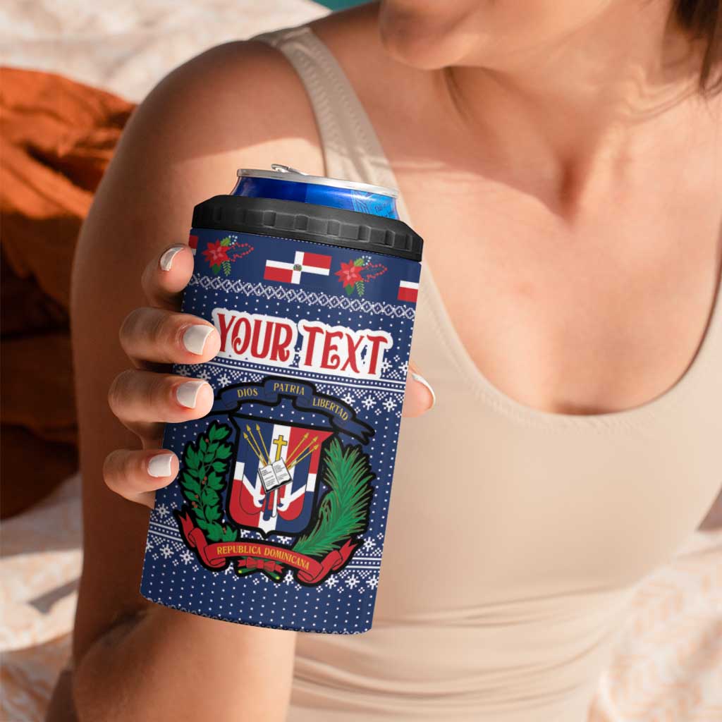 Personalized Dominican Republic Christmas 4 in 1 Can Cooler Tumbler Dominicana Coat Of Arms Christmas Pattern - Wonder Print Shop