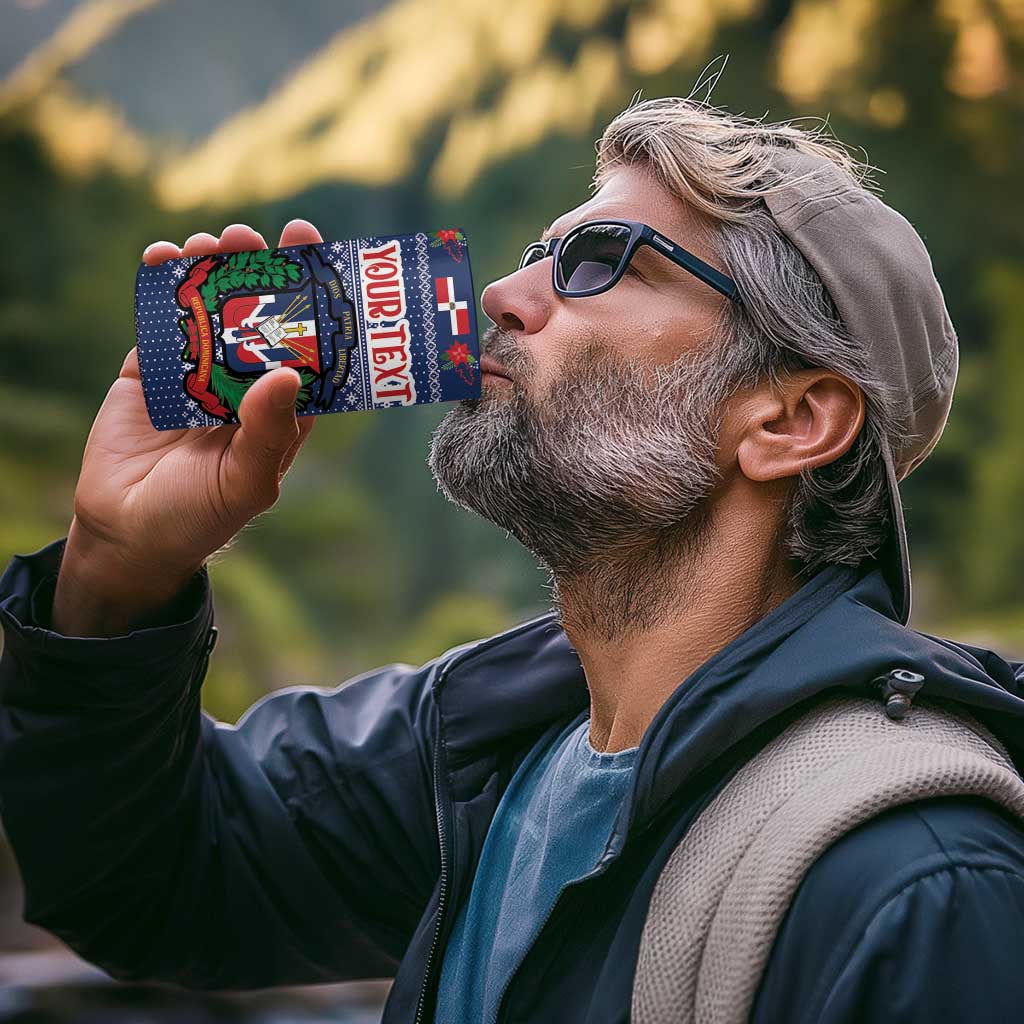 Personalized Dominican Republic Christmas 4 in 1 Can Cooler Tumbler Dominicana Coat Of Arms Christmas Pattern - Wonder Print Shop