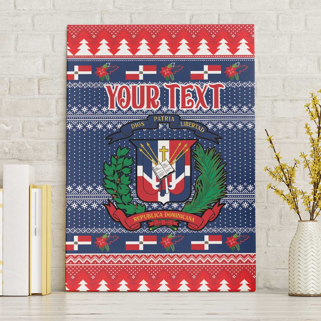 Personalized Dominican Republic Christmas Canvas Wall Art Dominicana Coat Of Arms Christmas Pattern - Wonder Print Shop