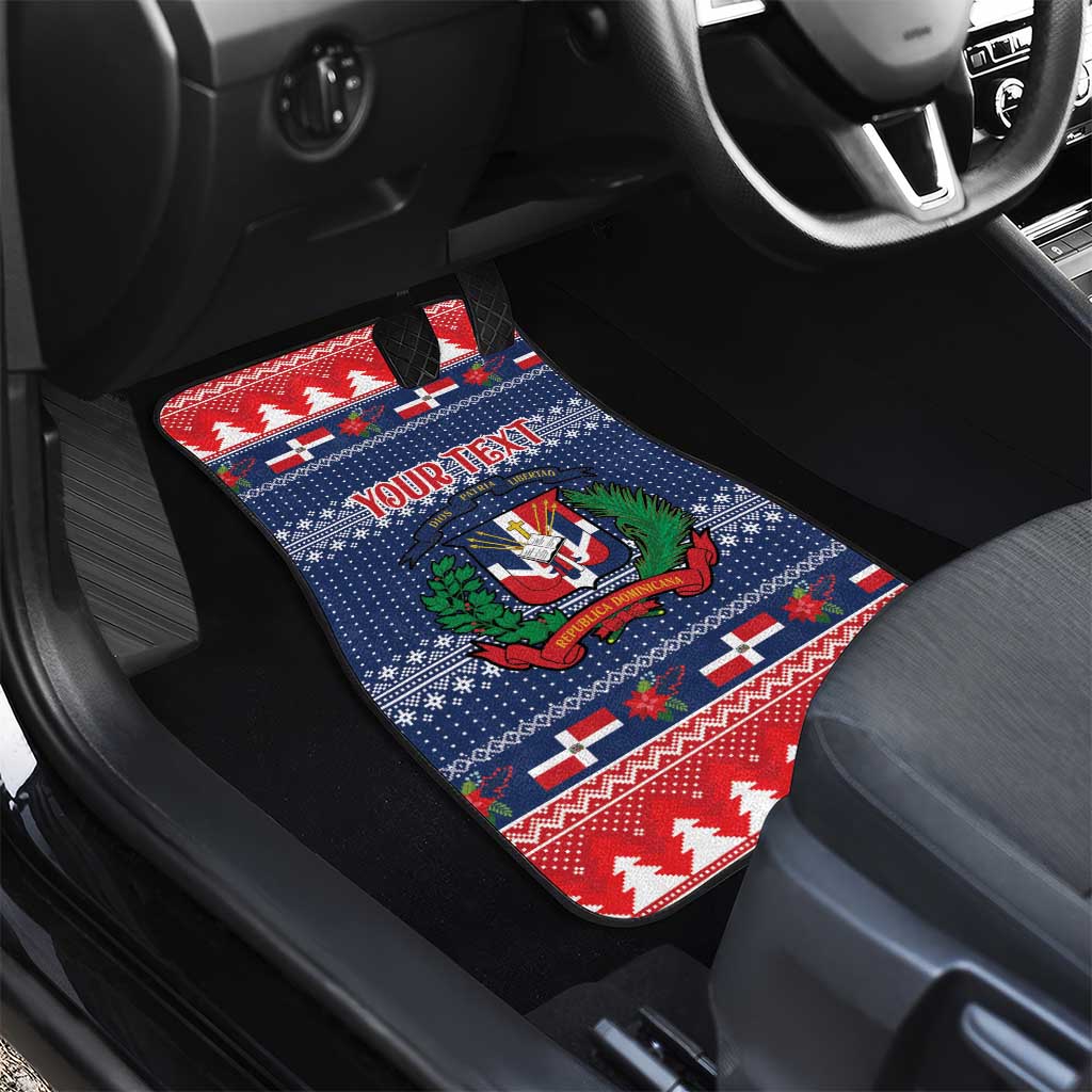 Personalized Dominican Republic Christmas Car Mats Dominicana Coat Of Arms Christmas Pattern - Wonder Print Shop