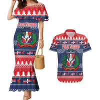 Personalized Dominican Republic Christmas Couples Matching Mermaid Dress and Hawaiian Shirt Dominicana Coat Of Arms Christmas Pattern - Wonder Print Shop