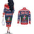 Personalized Dominican Republic Christmas Couples Matching Off The Shoulder Long Sleeve Dress and Long Sleeve Button Shirt Dominicana Coat Of Arms Christmas Pattern