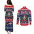 Personalized Dominican Republic Christmas Couples Matching Puletasi and Long Sleeve Button Shirt Dominicana Coat Of Arms Christmas Pattern - Wonder Print Shop