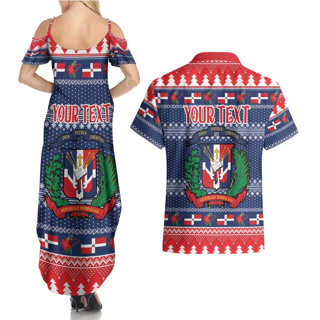 Personalized Dominican Republic Christmas Couples Matching Summer Maxi Dress and Hawaiian Shirt Dominicana Coat Of Arms Christmas Pattern - Wonder Print Shop