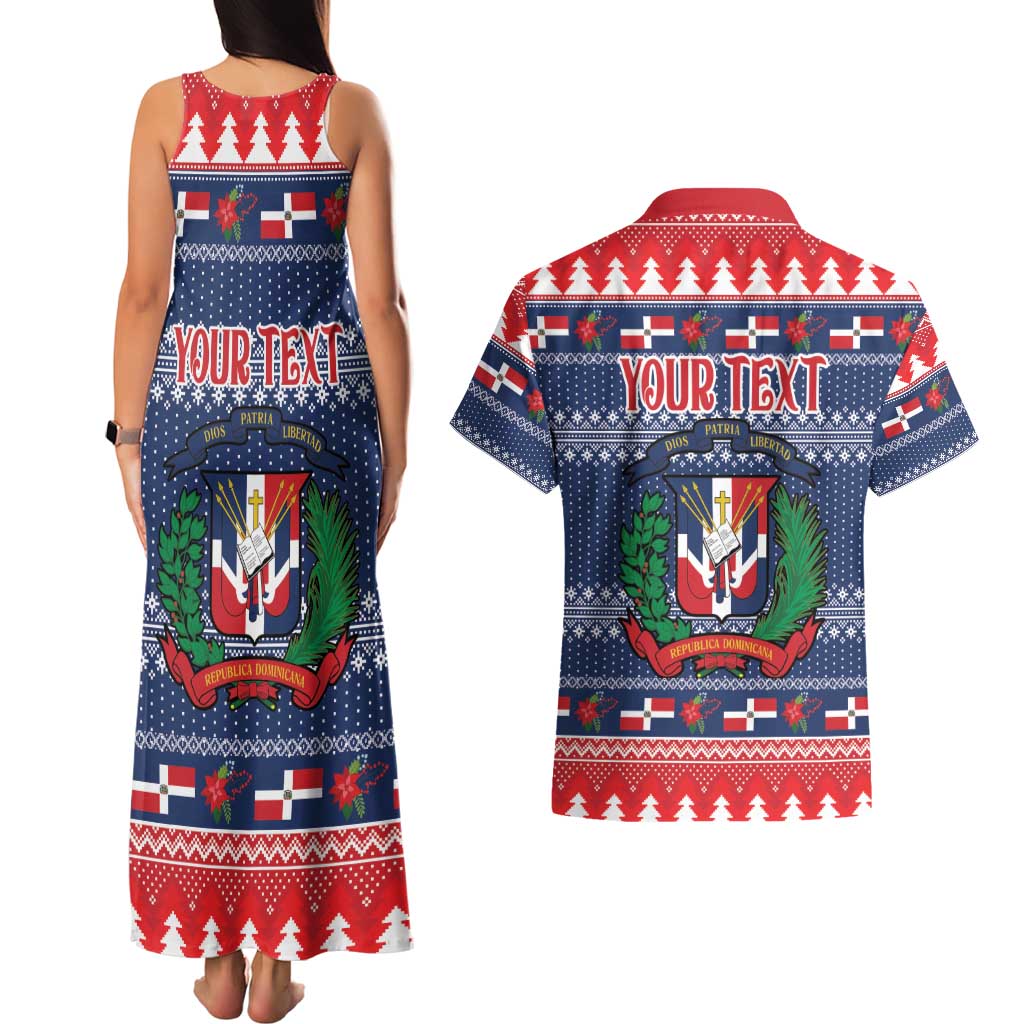 Personalized Dominican Republic Christmas Couples Matching Tank Maxi Dress and Hawaiian Shirt Dominicana Coat Of Arms Christmas Pattern - Wonder Print Shop