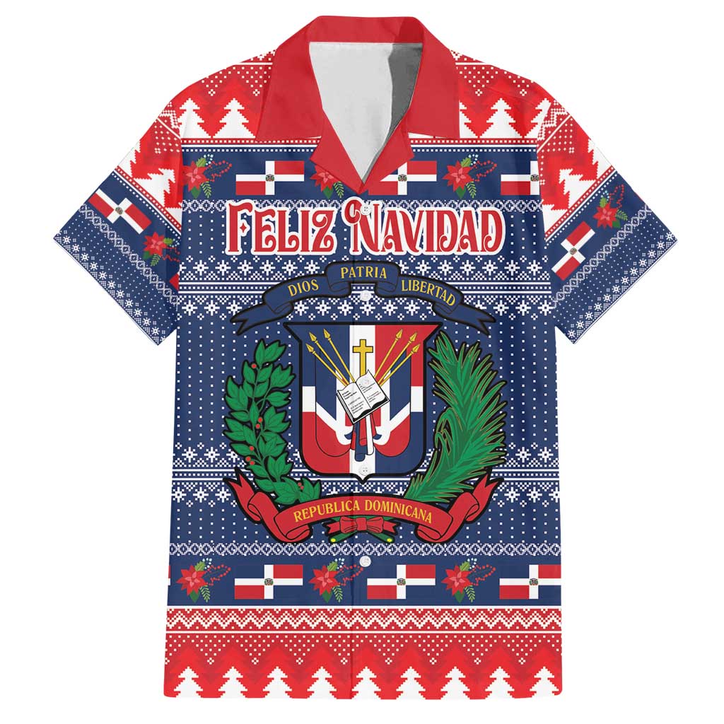 Personalized Dominican Republic Christmas Family Matching Long Sleeve Bodycon Dress and Hawaiian Shirt Dominicana Coat Of Arms Christmas Pattern - Wonder Print Shop