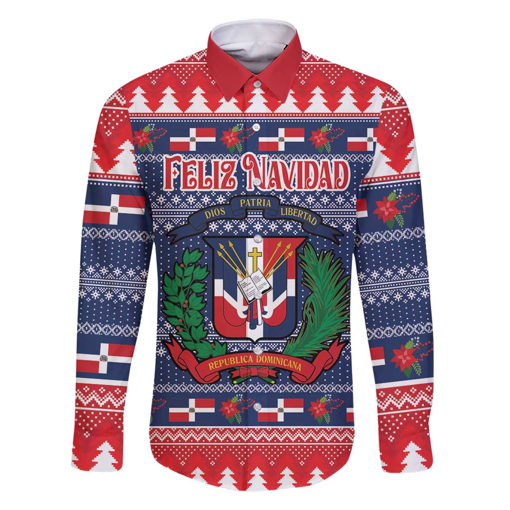 Personalized Dominican Republic Christmas Family Matching Long Sleeve Bodycon Dress and Hawaiian Shirt Dominicana Coat Of Arms Christmas Pattern - Wonder Print Shop