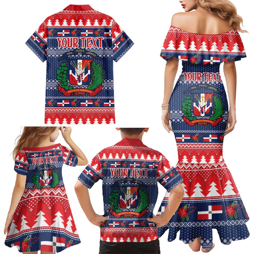 Personalized Dominican Republic Christmas Family Matching Mermaid Dress and Hawaiian Shirt Dominicana Coat Of Arms Christmas Pattern - Wonder Print Shop