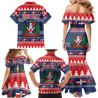 Personalized Dominican Republic Christmas Family Matching Mermaid Dress and Hawaiian Shirt Dominicana Coat Of Arms Christmas Pattern - Wonder Print Shop
