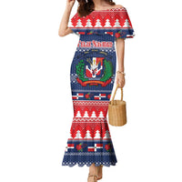 Personalized Dominican Republic Christmas Family Matching Mermaid Dress and Hawaiian Shirt Dominicana Coat Of Arms Christmas Pattern - Wonder Print Shop
