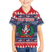 Personalized Dominican Republic Christmas Family Matching Off Shoulder Maxi Dress and Hawaiian Shirt Dominicana Coat Of Arms Christmas Pattern - Wonder Print Shop