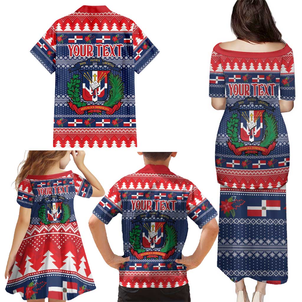Personalized Dominican Republic Christmas Family Matching Puletasi and Hawaiian Shirt Dominicana Coat Of Arms Christmas Pattern - Wonder Print Shop