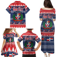 Personalized Dominican Republic Christmas Family Matching Puletasi and Hawaiian Shirt Dominicana Coat Of Arms Christmas Pattern - Wonder Print Shop